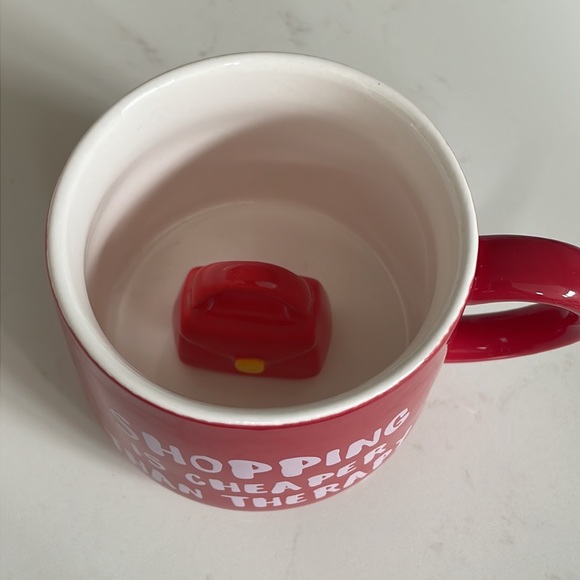 Whimsical Cupboard Red 'Shopping is Cheaper Than Therapy' Mug with Purse Inside - Picture 3 of 8